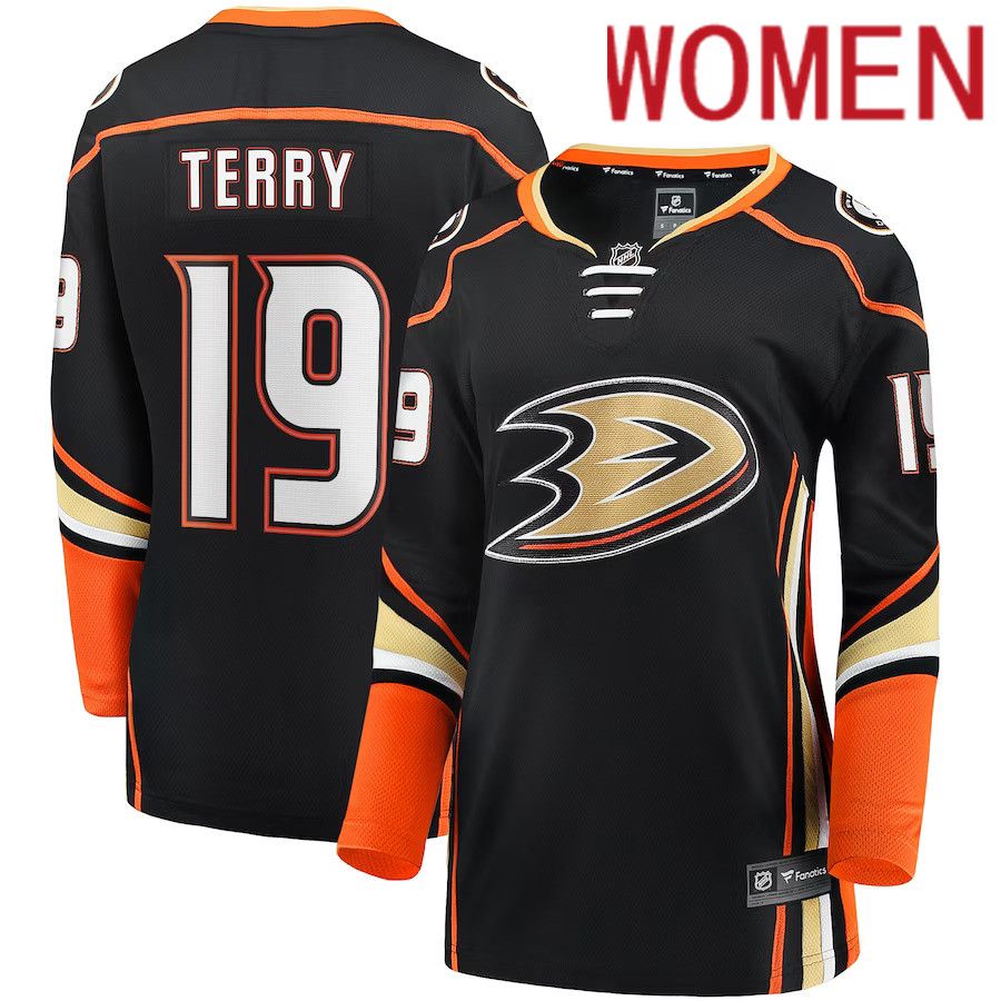 Women Anaheim Ducks 19 Troy Terry Fanatics Branded Black Home Team Breakaway Player NHL Jersey